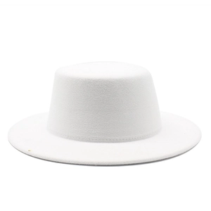 Classic white flat top felt boater hat for kids with minimalist vintage style