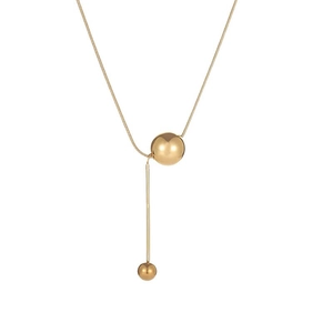 Minimalist gold titanium steel Y-shaped necklace with polished spheres and long drop bar