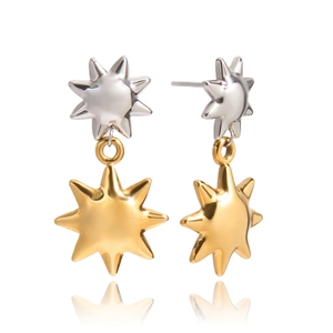 Classic sun-shaped drop earrings with 18K gold and silver two-tone stainless steel design