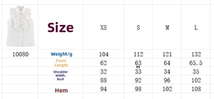 Guide des tailles pour chemisier sans manches femme avec mesures pour XS, S, M et L