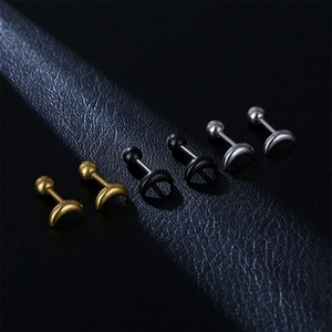 Crescent Moon Stud Earrings Stainless Steel Screw Back Ball End Cartilage Piercing Jewelry Minimalist Punk Unisex