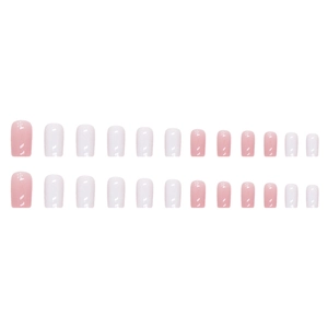 Medium-length pink and white floral press-on nails with glitter finish, 24-piece set