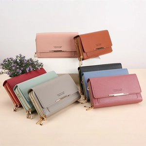 Women's large capacity PU leather wallets in multiple colors with double zipper design