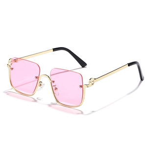 Chic semi-rimless square sunglasses with pink transparent lenses and golden frames