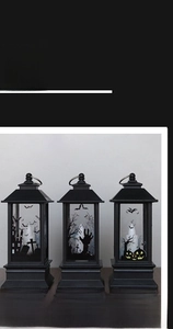Halloween decorativo LED linterna luces negro vintage espeluznante fiesta accesorios 3pz