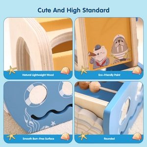 Close-up of smooth natural wood texture and safe rounded edges on stacking toy
