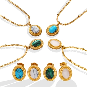 French Bohemian gold jewelry set with turquoise and cat-eye stone necklaces and earrings
