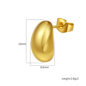 Boucles d'oreilles gouttes minimalistes en acier inoxydable doré 18K, taille de 13 mm