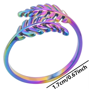 Macro shot of colorful leaf ring detail showing adjustable band size of 1.7cm