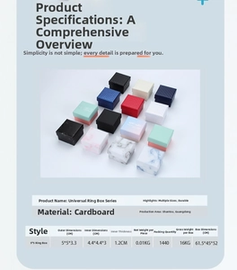 Detailed size chart for 5x5cm cardboard jewelry ring boxes with interior dimensions