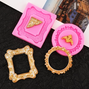 Vintage lace wreath silicone mold set with relief photo frame and corner decorations