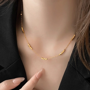 Vintage Stainless Steel Necklace Gold Geometric Square Beads Minimalist Adjustable Clavicle Neck Chain For Women