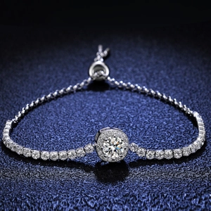 Bracelet tennis en argent 925 minimaliste avec moissanite halo et fermoir coulissant réglable