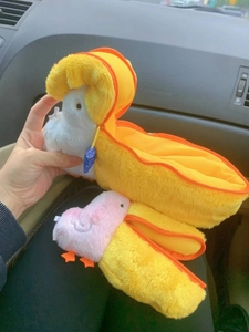 Plush pelican camera bag set with banana boat pouch and cute stuffed bird charms