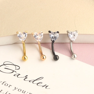 Anneaux de sourcil courbés 16G avec zircons en forme de cœur en or, argent et or rose