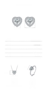 Detailed size specifications for 925 silver heart jewelry set including ring and necklace