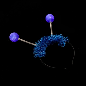 Glow alien headband with blue plush fur and springy glitter balls for party hair decor