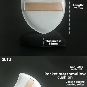 Detail of 70mm x 18mm non-latex powder puff showing soft texture and thickness