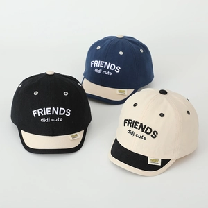 Kids cotton baseball caps set with Friends embroidery and curved brims in three colors