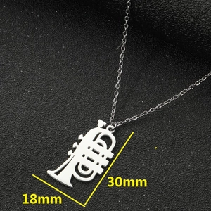 Polished stainless steel trumpet pendant necklace with size markers for women