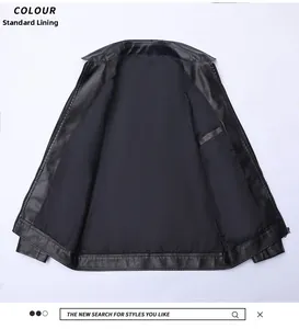 Vue détaillée de la veste en cuir noir avec doublure en tissu doux et poche intérieure
