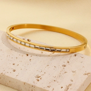 18K Vergoldeter Titanstahl Armreif Für Damen Luxus Rechteckige Strass Minimalistisch INS Stil Mode Armreif Schmuck