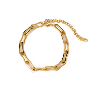 Adjustable 18k gold plated stainless steel rectangle link chain bracelet for women