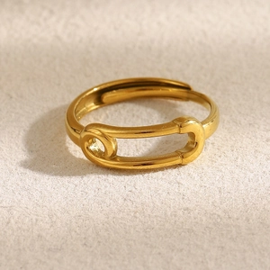 Safety Pin Open Ring 18K Gold Plated Stainless Steel Adjustable Minimalist Geometric Finger Jewelry For Women