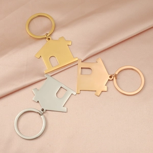 Detailed view of hollow house keychains in gold, silver and rose gold polished finishes