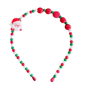 Handmade Christmas beaded headband with cute Santa Claus charm and festive color beads