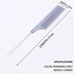 Rainbow steel tail comb for hair styling with 21cm length and metal needle pin