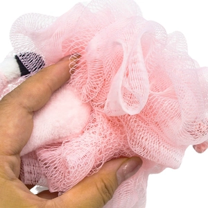 Pink flamingo cartoon mesh bath sponge ball with ultra-soft PE netting for kids