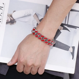 Hip-Hop Gliederkette für Herren mit roter Emaille und poliertem Edelstahl
