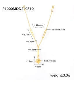Detailed size specifications for the gold titanium steel starburst pendant necklace