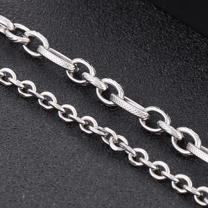 Minimalist silver titanium steel double layer bracelet with knurled texture chain link
