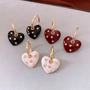 French style heart pendants in black, burgundy and marble white with gold ear hoops