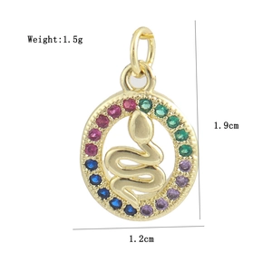 Macro shot showing dimensions and weight of a colorful zircon snake pendant charm