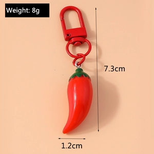 Detailed size specifications for the red chili pepper keychain with dimensions and weight