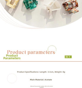Detail showing acetate hair clips in four textures like marble and tortoiseshell patterns
