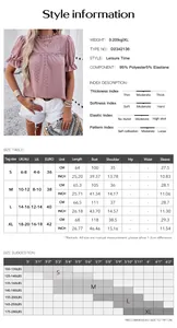 Detailed size chart and fabric specifications for women short sleeve hollow out casual top