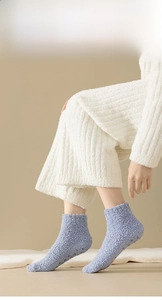 Thick lavender coral fleece socks with anti-slip silicone grip for winter home comfort