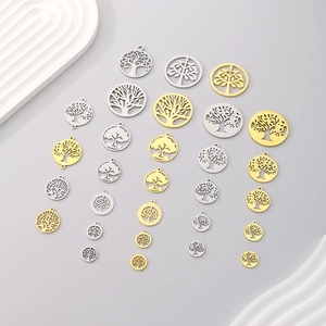 Pendentifs Arbre De Vie Acier Inoxydable Ajouré Rond Accessoires De Fabrication De Bijoux DIY Or Argent Mode
