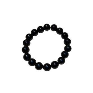 Polished obsidian beaded bracelet for women featuring 18 glossy black round stones