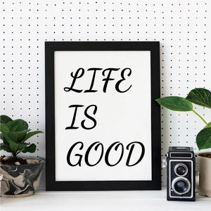Detail of waterproof vinyl letter stickers featuring Life Is Good text on white background