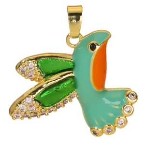 Exquisite gold-plated hummingbird pendant with colorful enamel and sparkling zircons