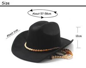 Size chart showing 57-58cm circumference for this black vintage western cowboy hat