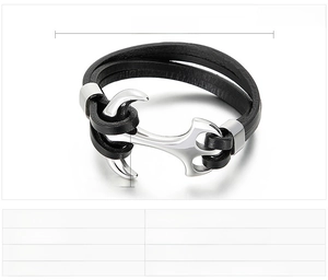 Detail showing braided cowhide leather layers and polished steel anchor clasp, 230mm length