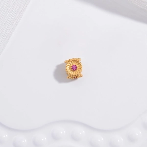 S925 sterling silver gold floral bead with pink crystal for DIY jewelry bracelets
