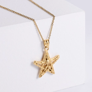 Pentagram Skeleton Pendant Necklace 304 Stainless Steel 18K Gold Plated Punk Gothic Style Hollow Out Fashion For Women