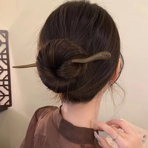 Pic À Cheveux Fait Main Forme Ondulée Épingle À Cheveux Style Chinois Ancien Bois Métal Fleur Gland Minimaliste Femmes